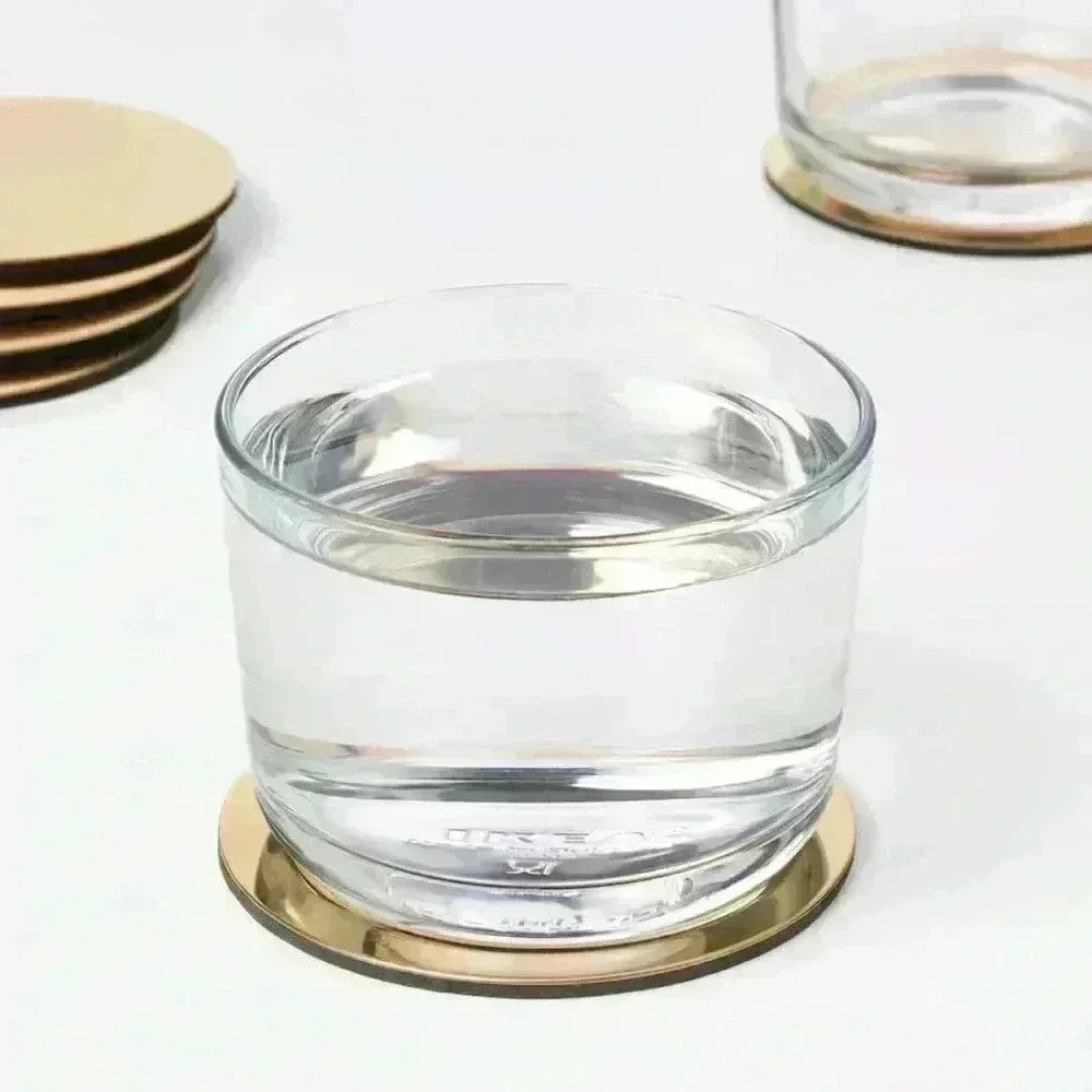 IKEA GLATTIS Coasters with holder, brass / gold color, 3 